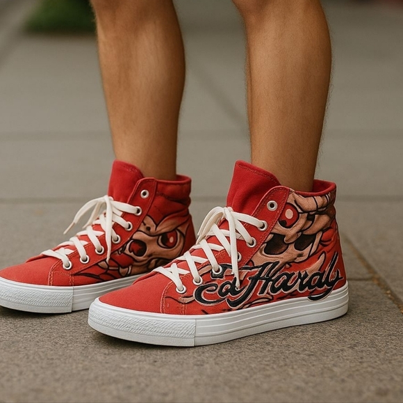 Ed HARDY TIBI MENS LACE UP High Top  SNEAKERS. SIZE 8 - Picture 1 of 7